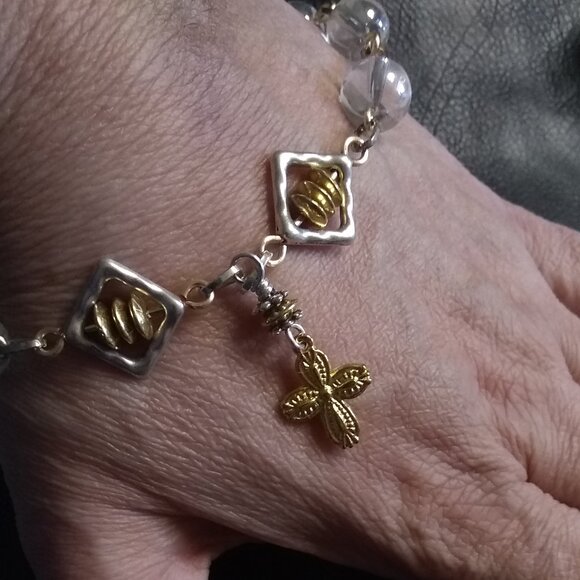 Shimmering Beaded Cross Bracelet | Mixed Metals | Faith Jewelry | 4 Larger Wrist - Picture 6 of 10